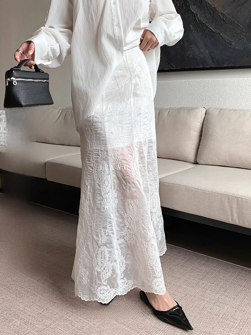 

Элегантная белая кружевная юбка-русалка приталенного кроя, легкая, с ощущением роскоши, для весеннего сезона, женская, премиум-качество