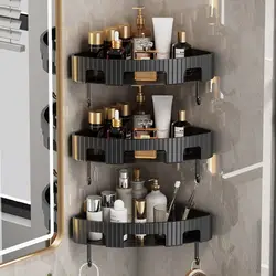 Plastic Bathroom Storage Rack New No Punch with Hook Corner Shelf Wall Mount Multi-purpose Shampoo Organizer