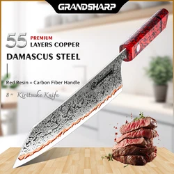 Grandsharp 8'' Kiritsuke Knife 55 Layers Copper Damascus Steel Kitchen Accessories Chef Meat Vegetable Slicer Cooking Tools