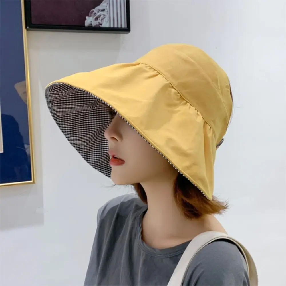 Foldable Sunscreen Hat Fashion Cotton Big Brim Empty Top Cap UV Protection Beach Outdoor Sports Double Sided Sun Hat Fashion