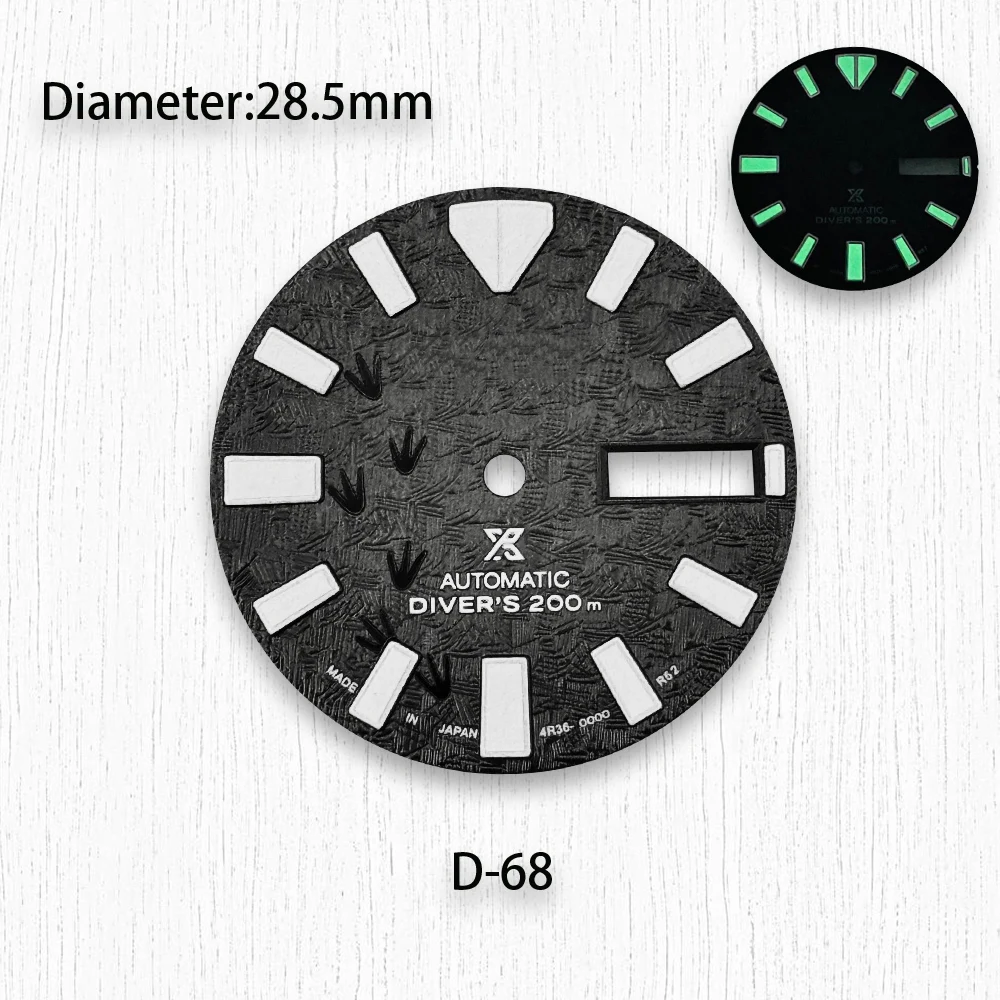 28.5mm NH35 Dial 3D Ripples Dial With S Logo Fit 3/3.8/4.2 o\'clock Crown Green Luminous Watch Accessories For NH35/NH36 Movement