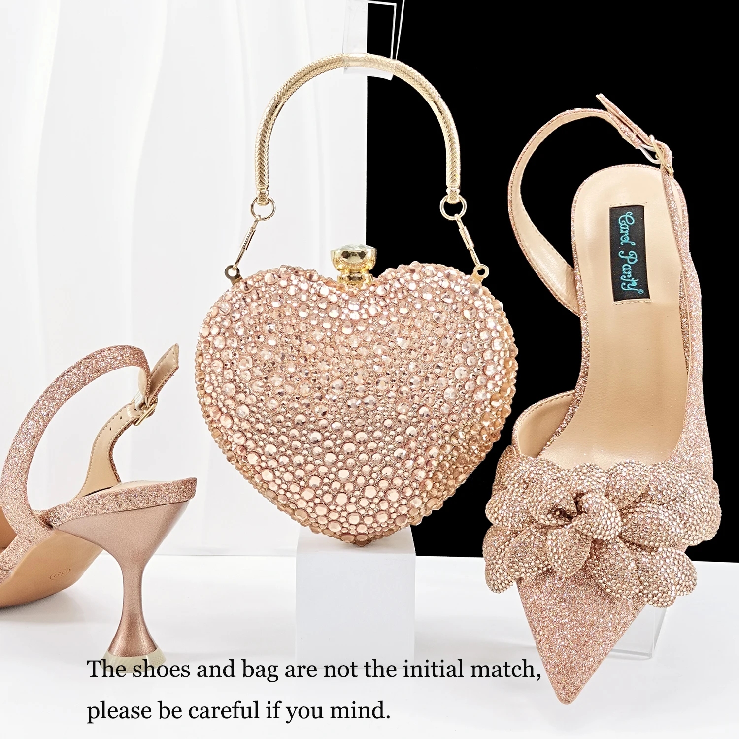 

Queena Yan Mix and Match the Same Colors Shoes with Bag Set in Peach High Heel, Elegant Matching for Weddings & Special Time