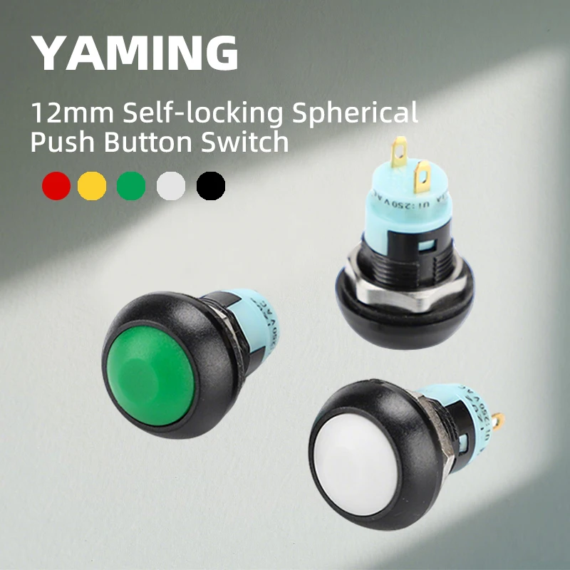 

12mm Small Push Button Switch Self-Locking Fixed Latching Big Ball Head Waterproof Doorbell Access Control