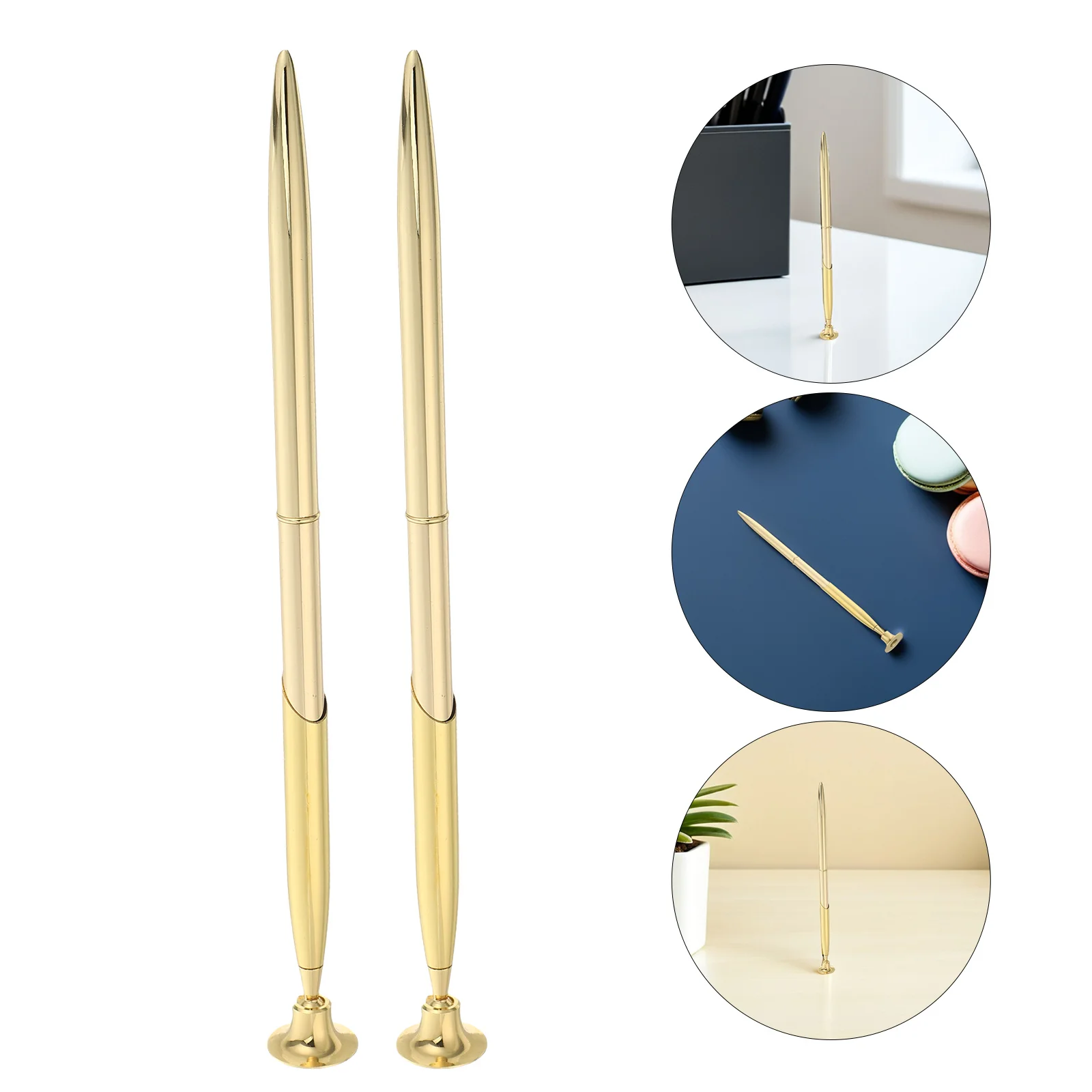 

2 set Gold Desk Ballpoint 0.5Mm Metal Reception Counter Signing Pen Holder Set Wedding Guest Book Office Signing Supplies Steel