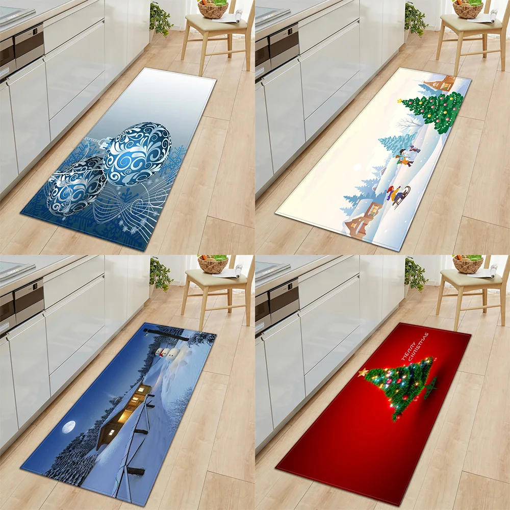 Christmas themed floor mats for home living room bedroom kitchen entrance door mat corridor  decoration non-slip carpet