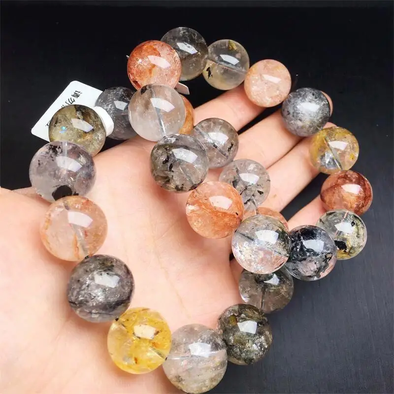 

15MM Natural Colored Herkimer Diamond Quartz Bracelet Gemstone Jewelry Reiki Healing For Women Holiday Gift 1PCS