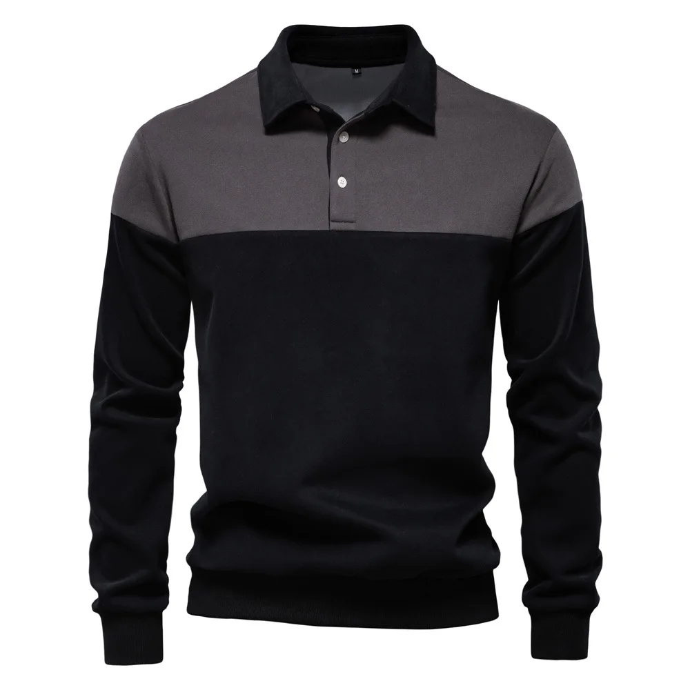 

2025 New Autumn 80% Cotton Men's Sweatshirt Patchwork Turn-down Collar Sweatshirts Long Sleeve Casual Polo Neck Pullover Men