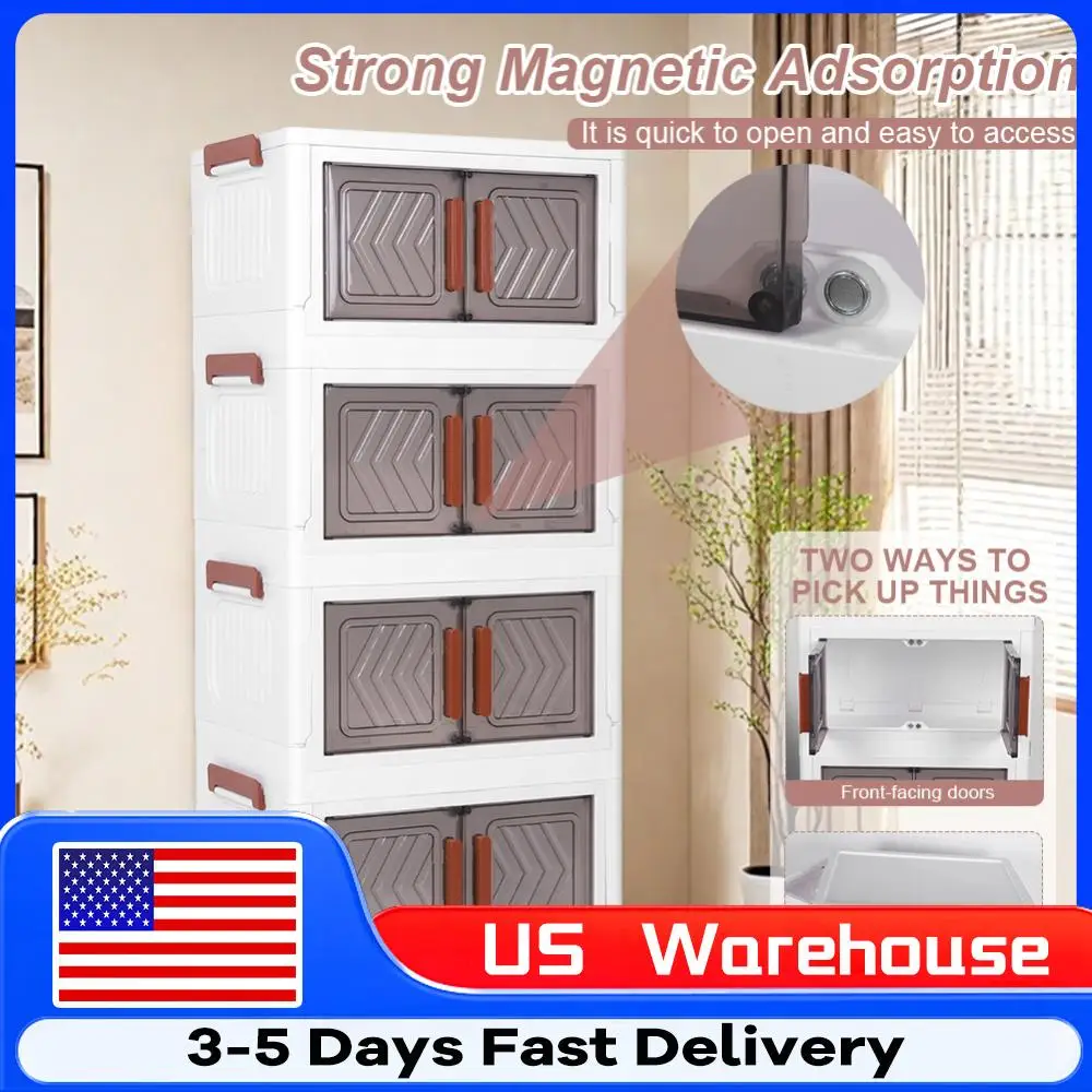 

Collapsible Storage Bins with Doors & Wheels 4 Tier Stackable Closet Organizers Drawer Cabinet for Living Room Bedroom Office