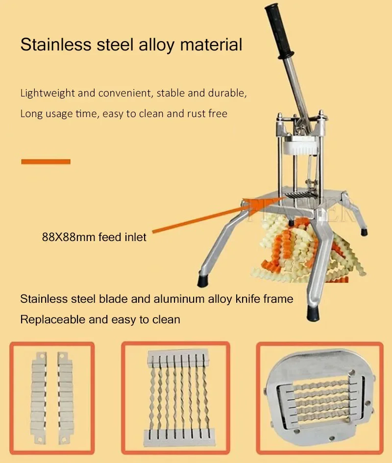 BURUIMU 스테인레스 스틸 상업용 수동 물결 모양의 감자 칩 커터 감자 튀김 야채 과일 절단기