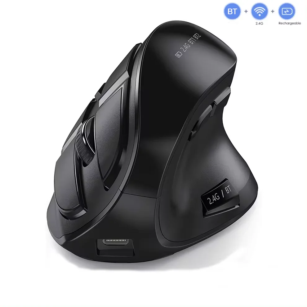 JOMAA Mouse verticale wireless ergonomico Bluetooth5.0 a doppia modalità, mouse ottico wireless ricaricabile a 8 pulsanti per PC/laptop/tavolo