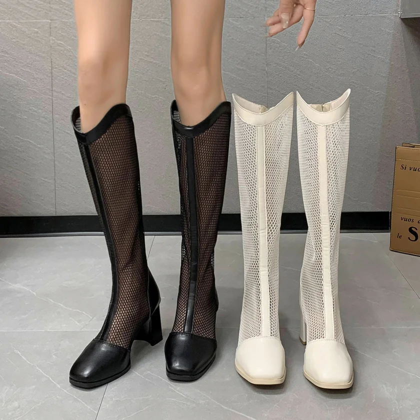 Women Summer Boots Platform Knee High Boots High Heels Hollow Mesh Women Long Boots Summer Shoes Botas sandals