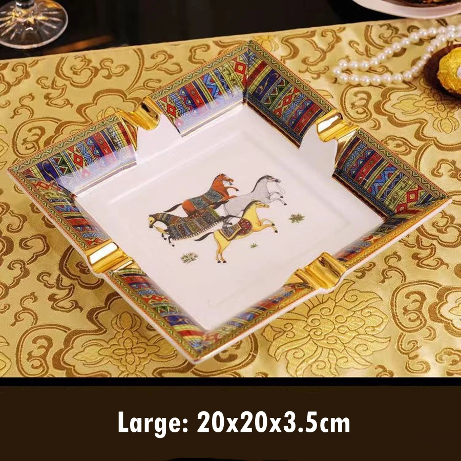 3 Sizes Handmade Horse Patten Art Grid Ceramic Cigar Ashtray Nice Luxury Smoke Ash Tray Holder Cigar Home Table Desk Accessories