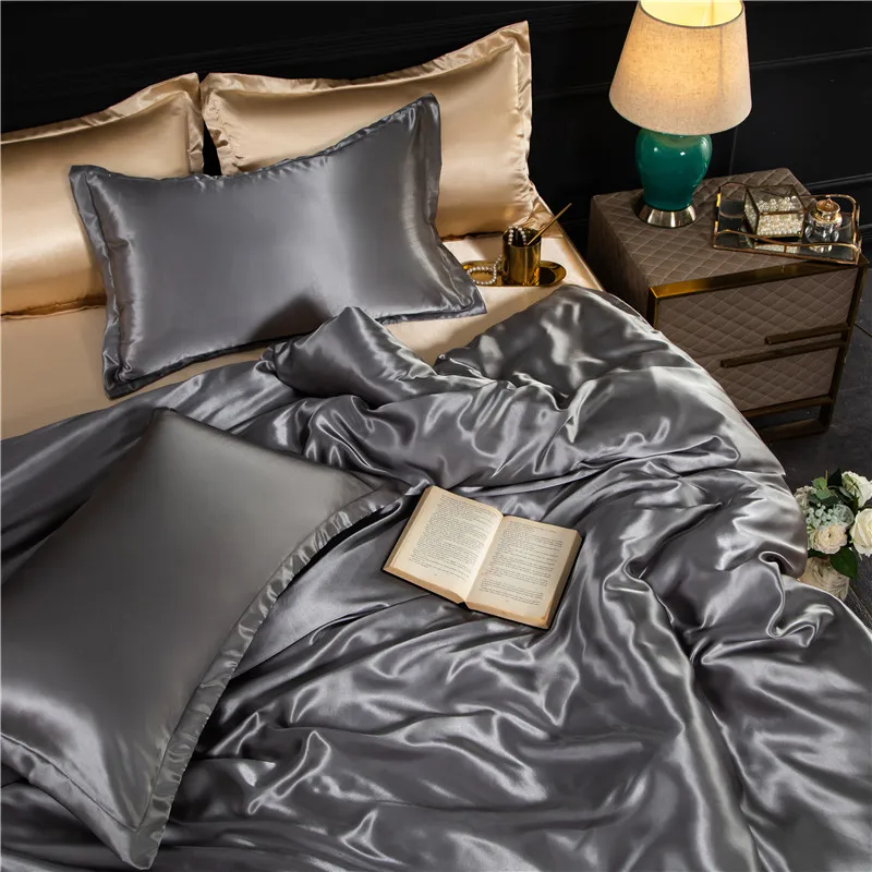 

Light luxury washed silk four-piece set sleeping naked European ice silk double-sided quilt cover bed sheet dormitory