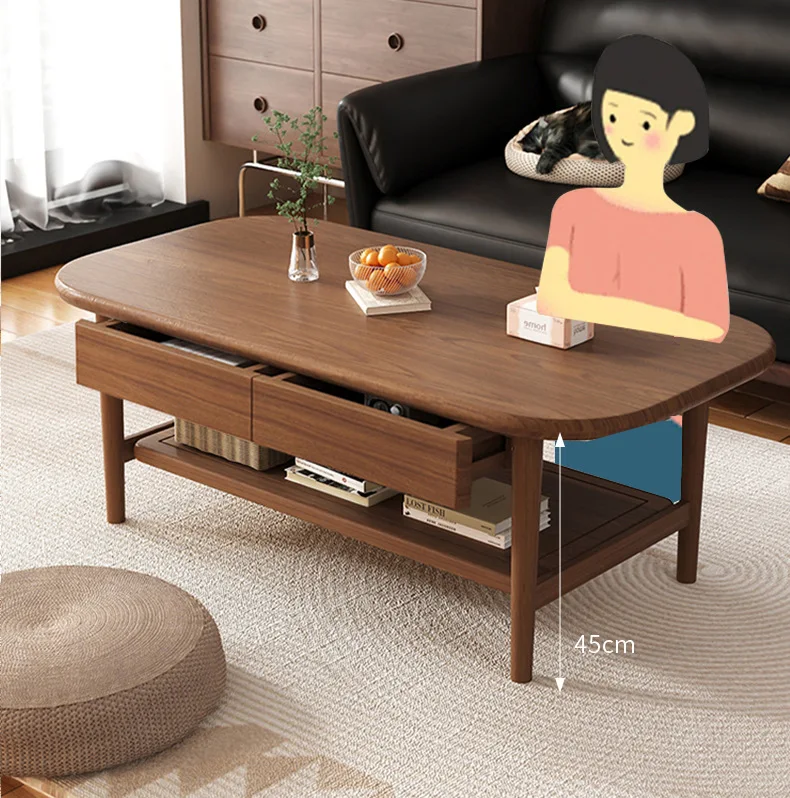 Modern Style Big Size Oval Wooden Coffee Table With Rattan Transparent Resin Tea Table Drawer For Home Living Room Furniture Use