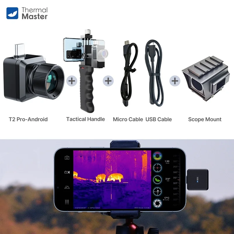 Termocamera InfiRay T2 PRO per caccia all'aperto Telecamera termica monoculare HD a infrarossi 25Hz per visione notturna del telefono con laser
