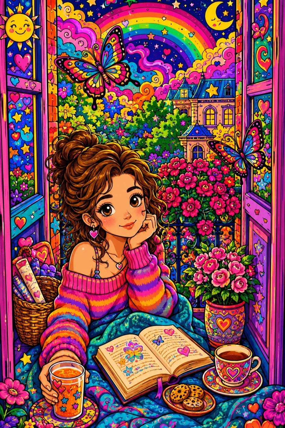 Diamond Painting DIY Rainbow Window Reading Lass Portrait Diamond Painting Pop Color Floral Mosaic Handmade Art Creative Gift