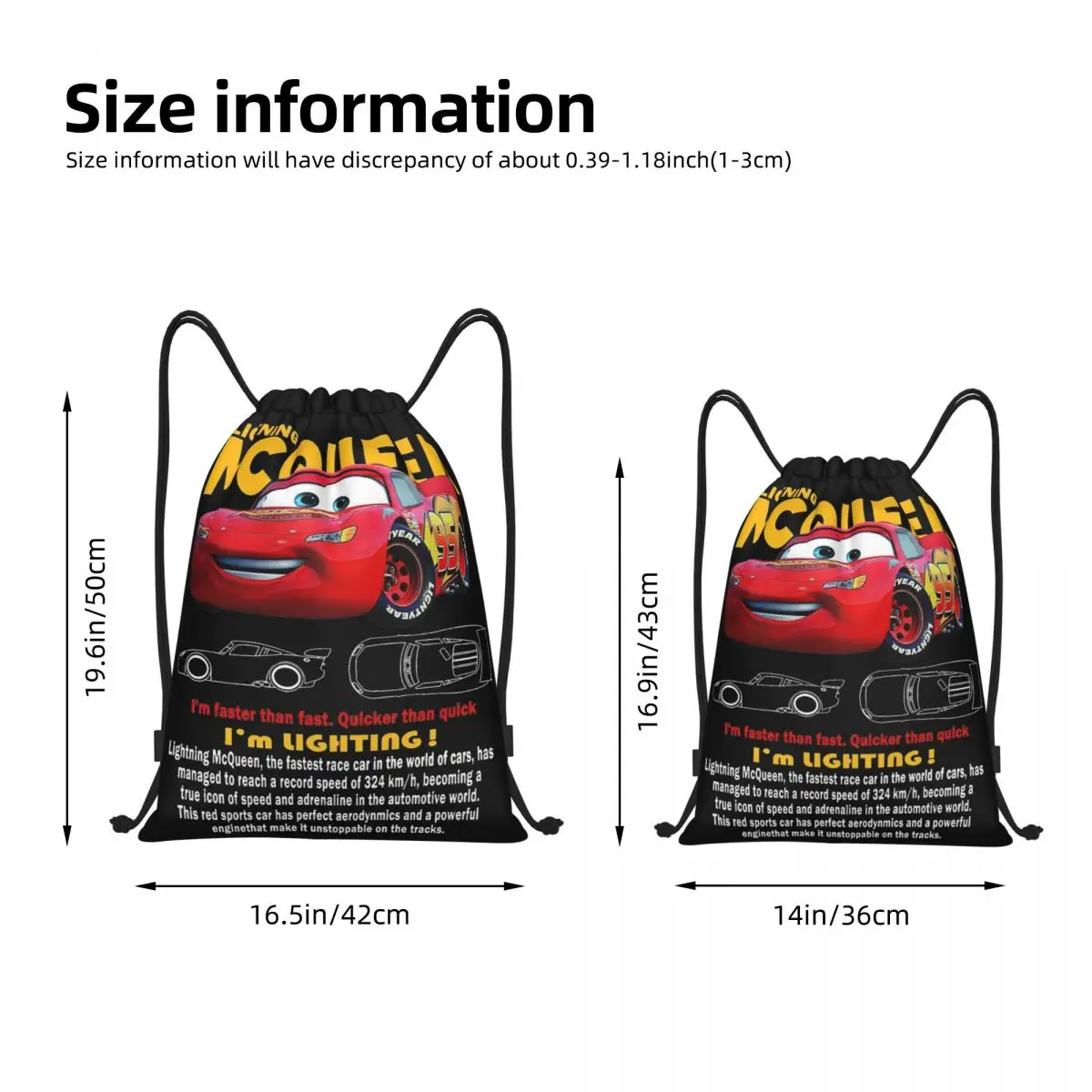 Vintage Cars Lightning Mcqueen Drawstring Backpack Sports Gym Sackpack Movie String Bag for Yoga