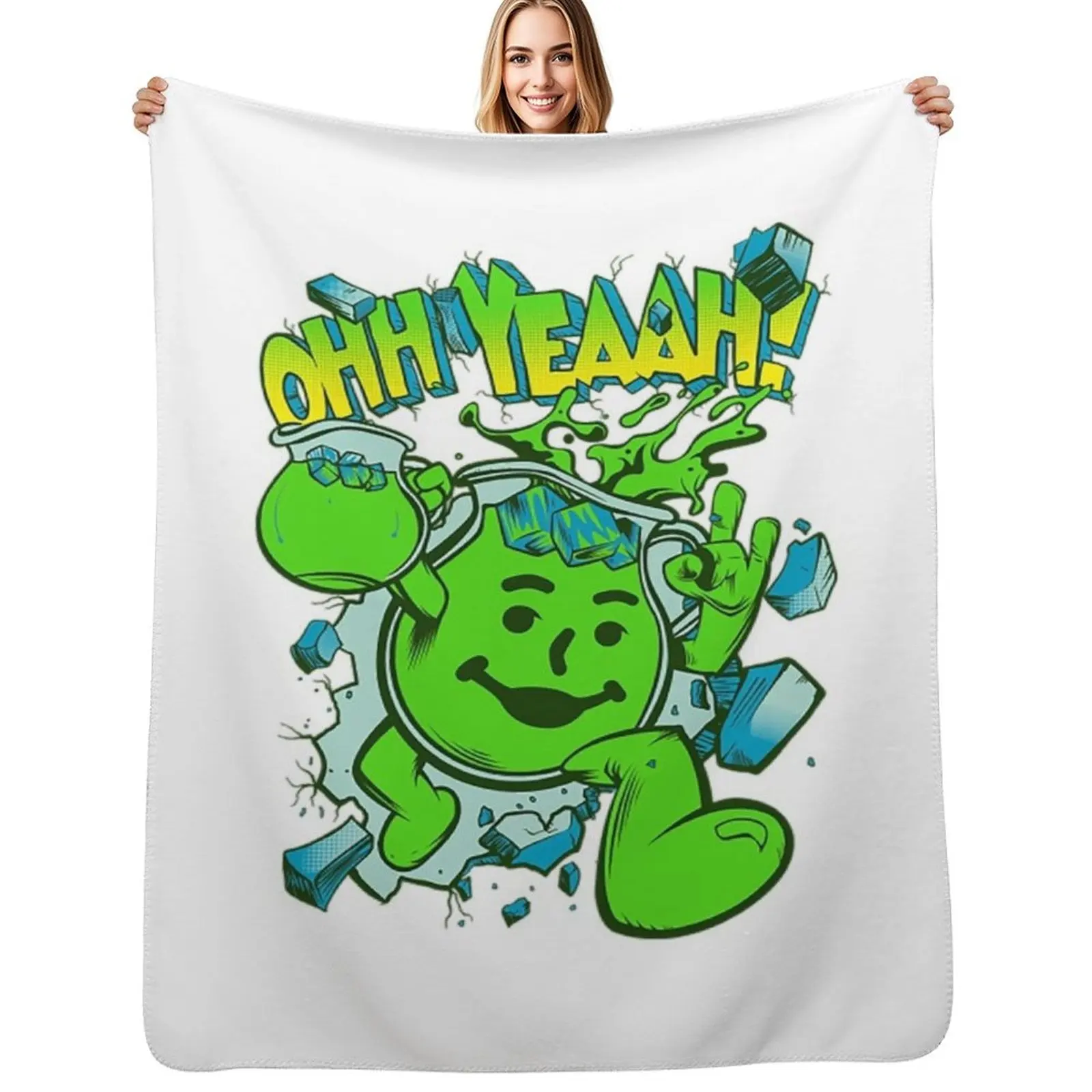 

OHH YEAH! Kool Aid Man Lime Throw Blanket Summer Decorative Sofa Furry decorative Blanket