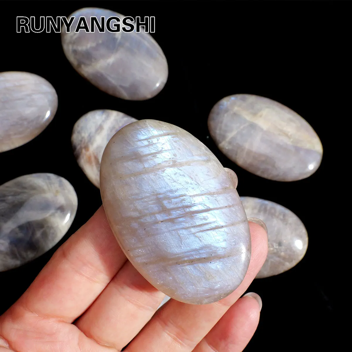 1PC Natural Blue Moonstone Crystal Palm Stone for Mind Healing Finger Massage Energy Healing Feng Shui Yoga Home Decor