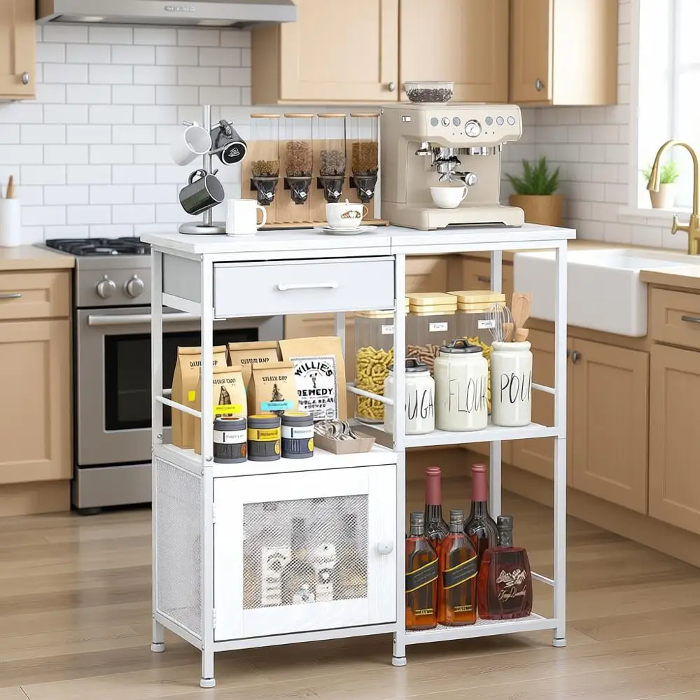 

Multi-Purpose Home Coffee Stand: Compact Sideboard Cabinet for Kitchen or Living Room, White