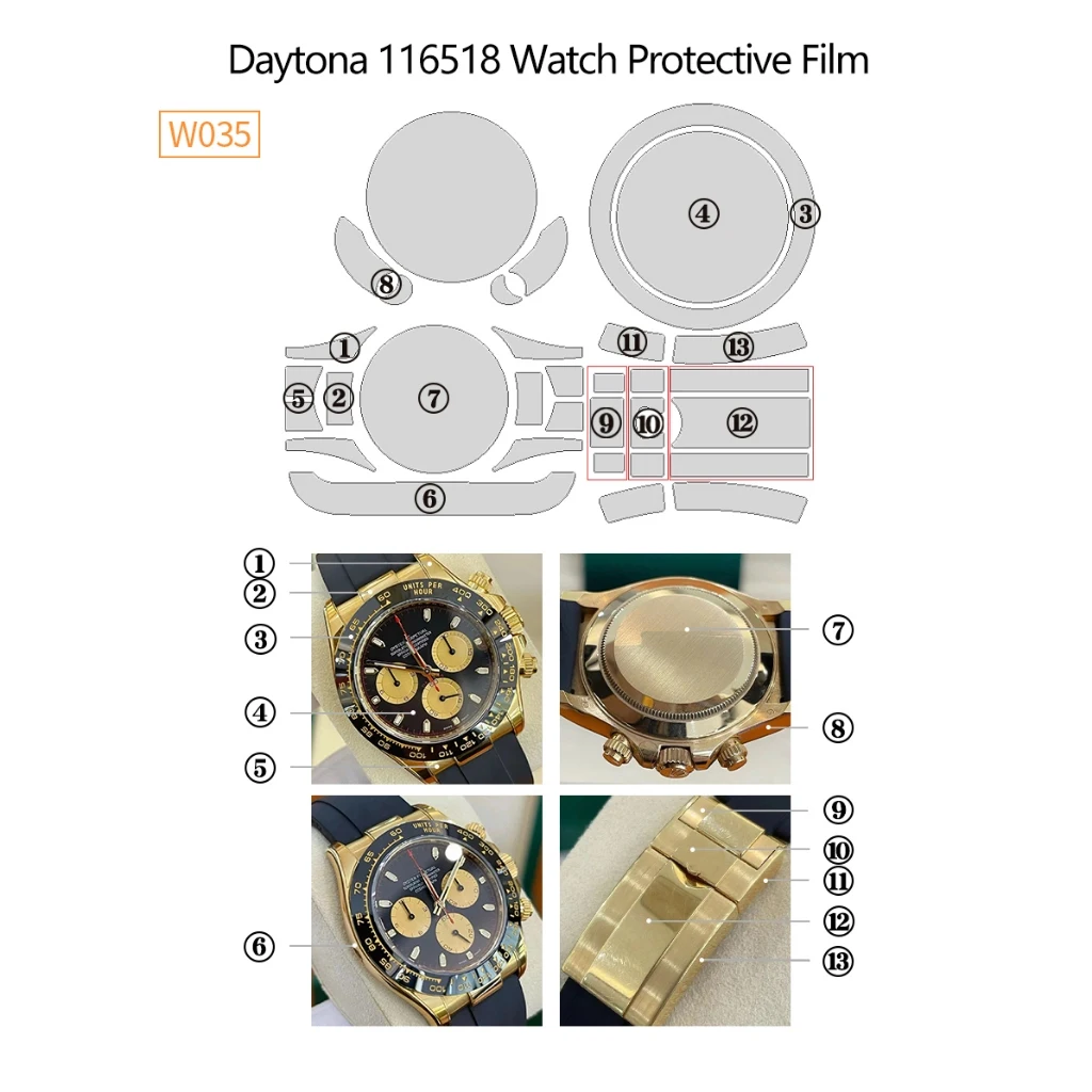 Watch Film for Daytona Yu Wenle m116518 Old Version Full Set Wear‑Resistant Anti‑Fingerprint High‑Transparent Protective Film