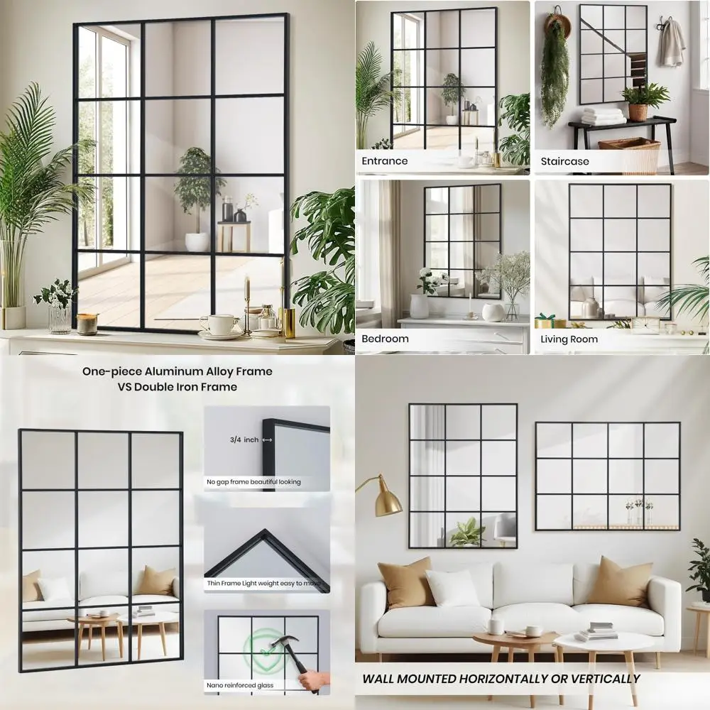 مرآة فنية سوداء مثبتة على الحائط، مقاس 30 × 48 بوصة، مرآة مائل مزخرفة على طراز المزرعة لغرفة النوم