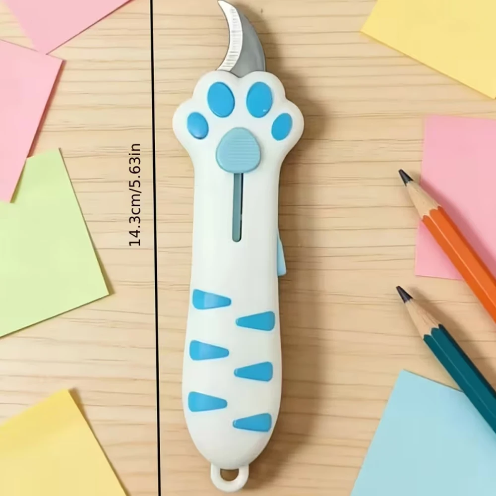 1-Piece Multifunctional Pocket Knife, Cute Cat Paw Retractable Curved Blade, Non-Slip Handle, Mini Portable Box Opener with Lanyard Hole, Household Daily Use, Suitable for Cutting Packages, Portable Tool for Students, Office Workers, and Gift Enthusiasts