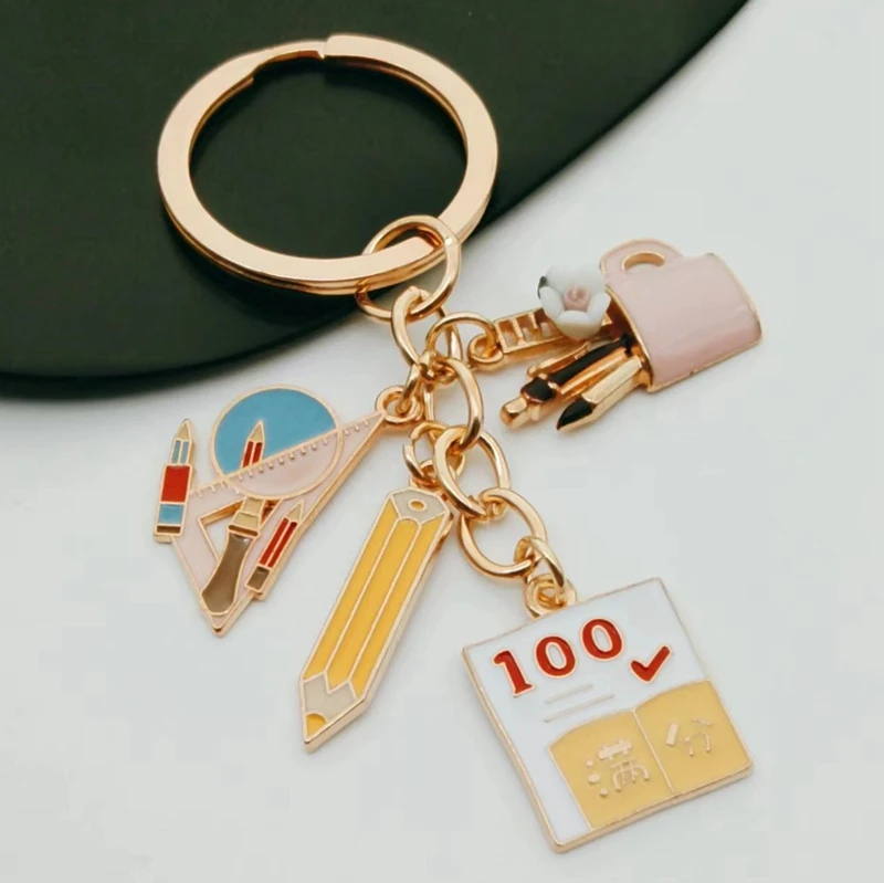 جديد طالب مفتاح سلسلة طالب لوازم مفتاح سلسلة حامل قلم مثلث البوصلات كتاب قلم رصاص مفتاح سلسلة المعلم هدية عيد مجوهرات #2