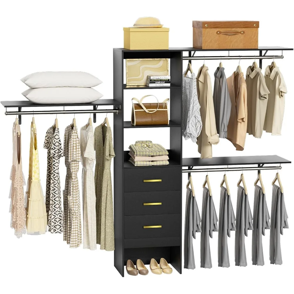 96inch Closet System with Drawers and Shelves, 8ft Customizable Built-in/Walk-in Organizers and Storage Systems, Wardrobes