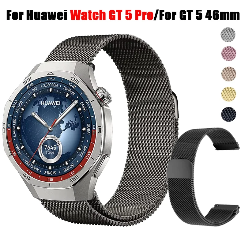 Magnetic Loop Band For Huawei Watch GT 5 Pro 46mm Strap Stainless Steel Metal Wrist Bracelet For GT5 46mm SmartWatch Accessories