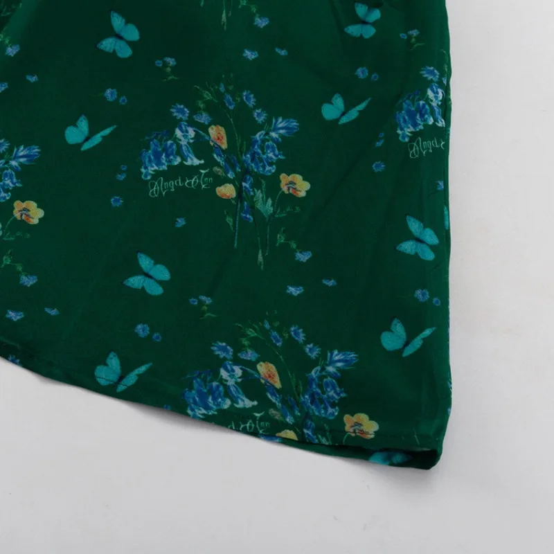 Elegantes grünes Minikleid mit Blumenmuster, Korsett, Sommer, Vintage, französischer Stil, für Damen, Puffärmel, hohe Taille, A-Linie, Chiffon-Partykleid – Detail 8
