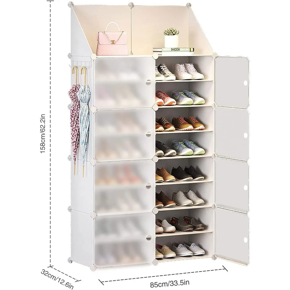 Shoe Rack Storage Cabinet with Doors, Key Holder, Portable Shoes Organizer, Expandable Standing Rack, Storage 32-64 Pairs Shoes