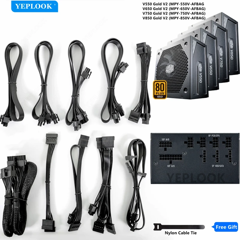 كابل طاقة معياري لـ Cooler Master V550 V650 V750 V850 V2 MPY PSU، GPU PCIe 8Pin 6+2، CPU 4+4Pin، SATA Molex 4Pin، 24Pin Net