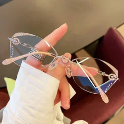 Gafas de miopía ultraligeras con diamantes, sin marco, recorte de miopía, gafas de luz antiazul femeninas, borde que cambia de Color bajo la luz solar