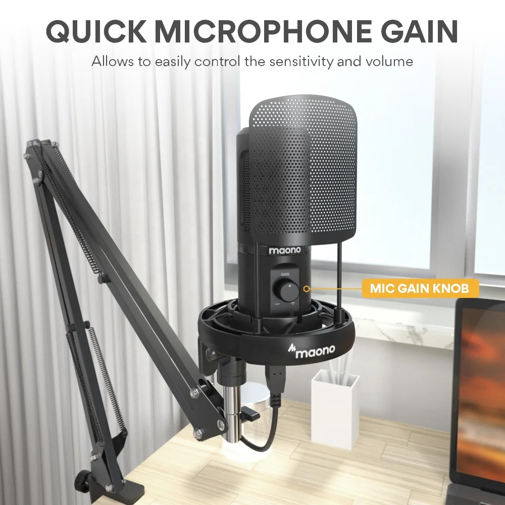 MAONO Professional Microphone Kit for Live Streaming Condenser Recording Microphone USB Studio Microphone Set
