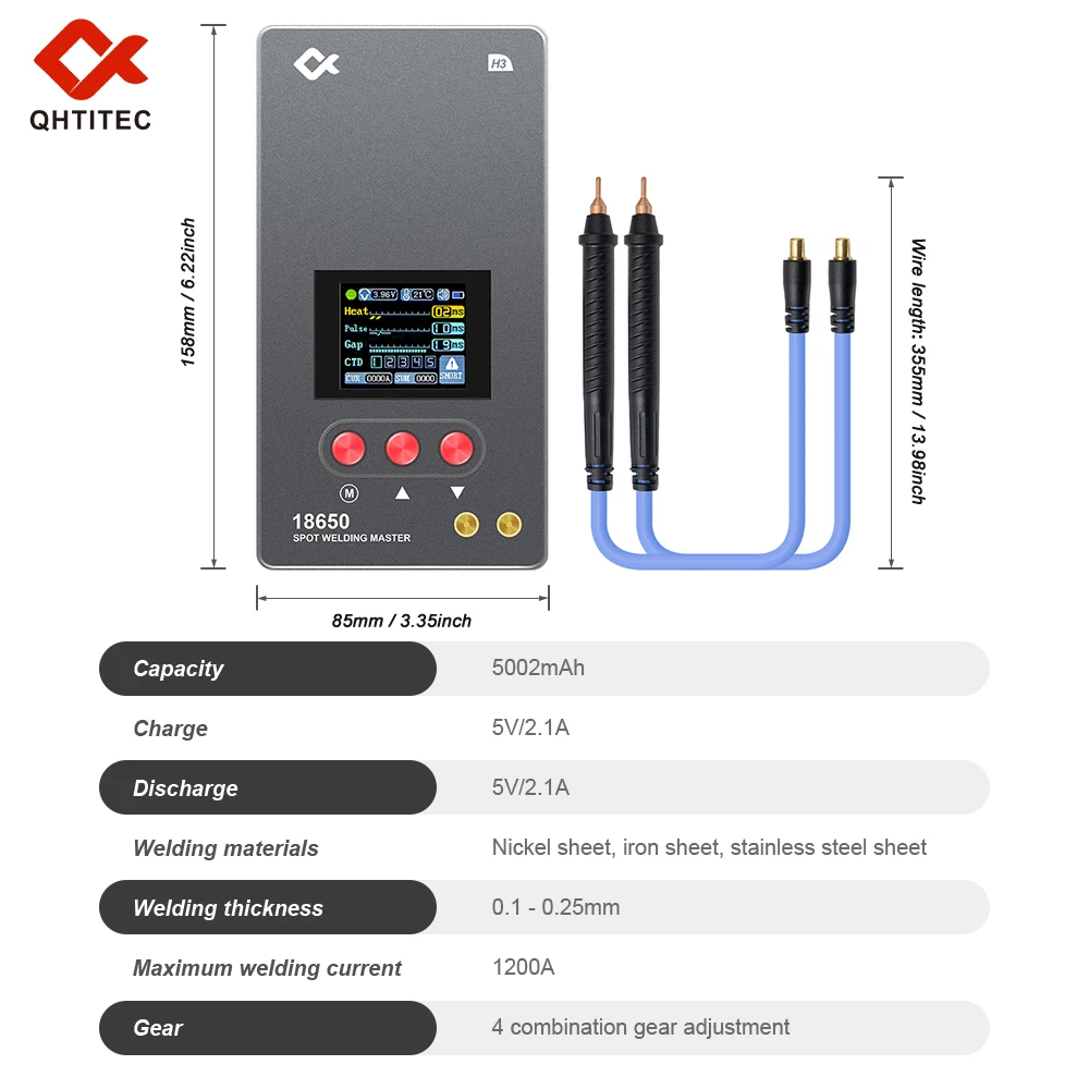 H3 Portable Spot Welder Digital For 18650 Phone Lithium Battery Portable Diy Kit Adjustable Color Display with USB Charge