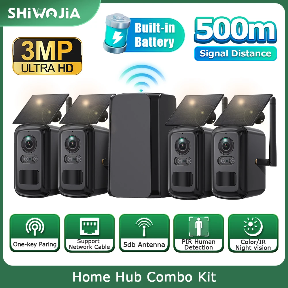 INQMEGA Sistema di telecamere solari da 3 MP Kit da 4 telecamere Sistema di telecamere wireless Batteria esterna da 4000 mAh Telecamera Wifi Telecamera CCTV con rilevamento AI