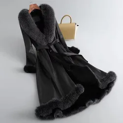 2023 Winter New Rabbit Fur Integrated Women's Coat Long Genuine Leather Fur Fox Fur Collar Slim Fit Coat