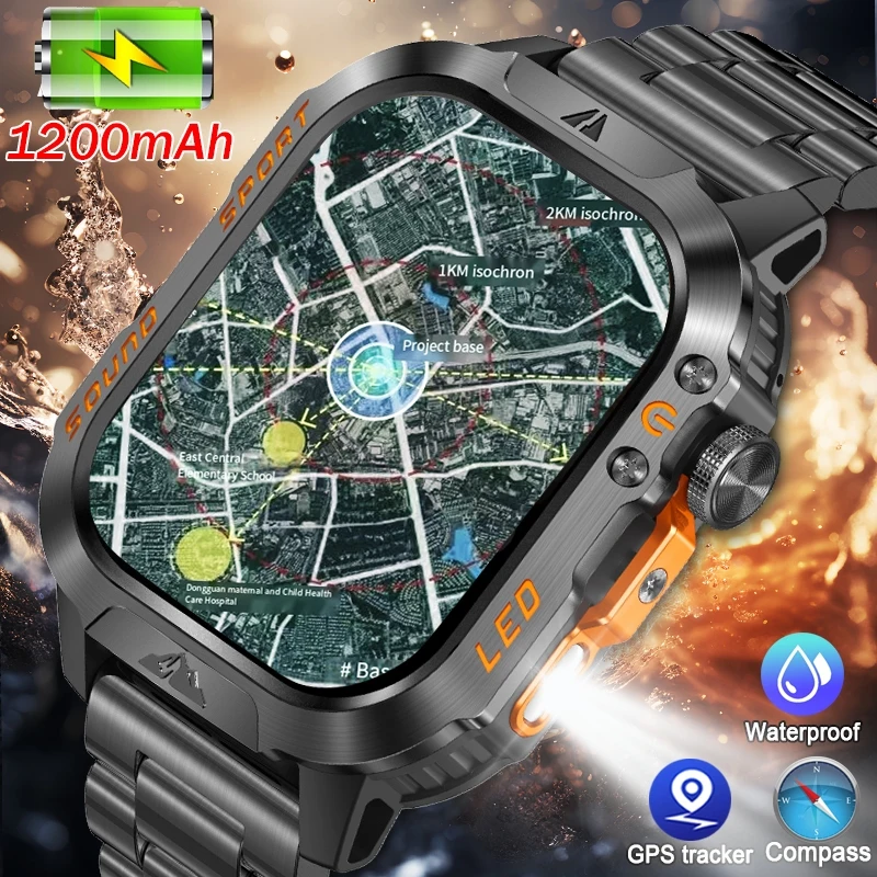 

2026 New Military Grade Outdoor Smart Watch 1200mAh Ultra-Long Battery Life GPS IP69K Waterproof Resistance Bluetooth Call Watch
