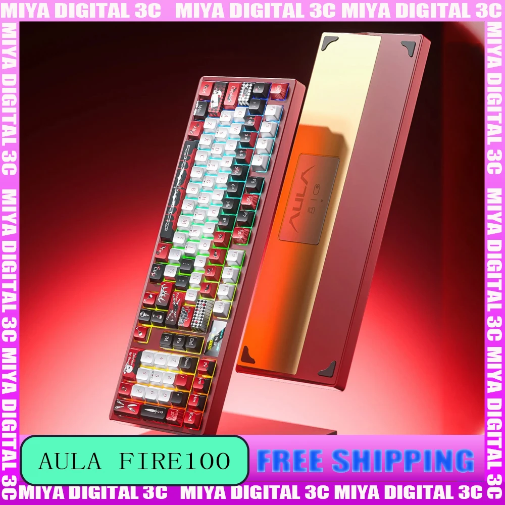 

Игровая клавиатура AULA FIRE-100 из алюминиевого сплава, трехрежимная механическая клавиатура, прокладка светодиодного экрана, RGB, аксессуары для киберспорта на заказ