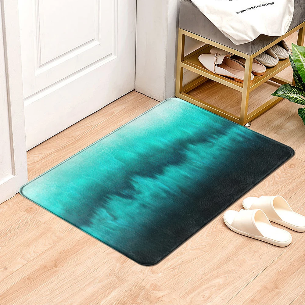 Blue green Oil Painting Area Rugs for Living Room Abstract Art Striped Pattern Home Bedroom Carpet Non-Slip Customized Door Mat