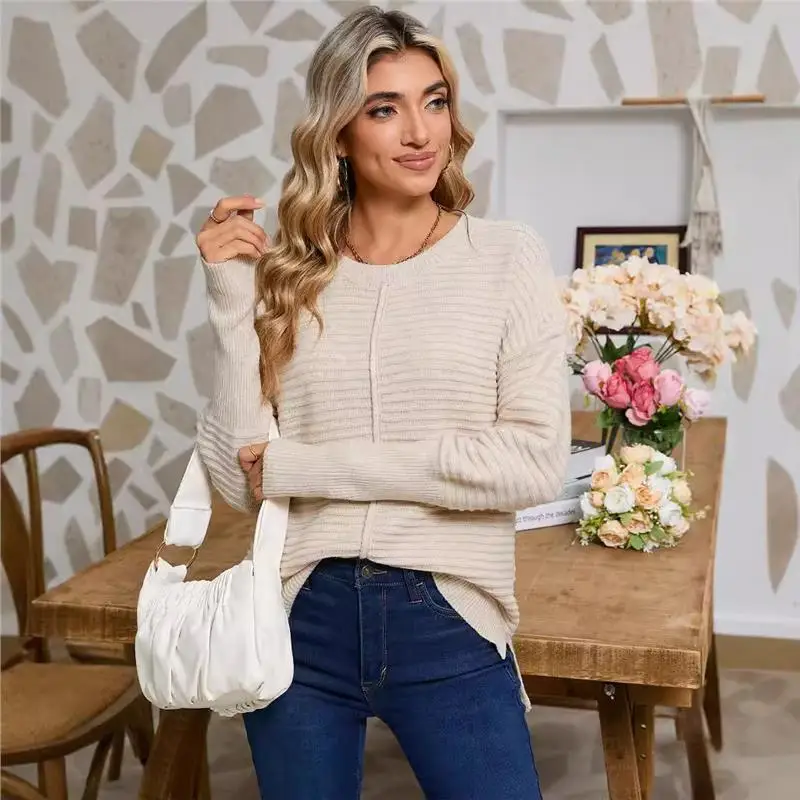 

Faionable Pure Color Twisted Knit Sweater Women's Long Sve Overhead American Sle round Ne Pullover Autumn Season