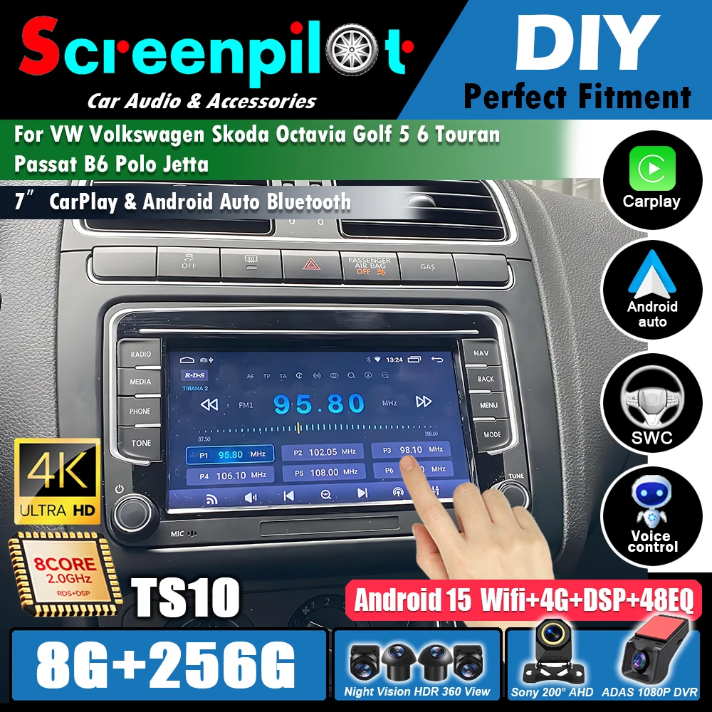 Car Radio Android 16For VW Volkswagen Skoda Octavia Golf 5 6 Touran Passat B6 Polo Jetta 2Din Carplay 5G Wifi GPS Navigation 8