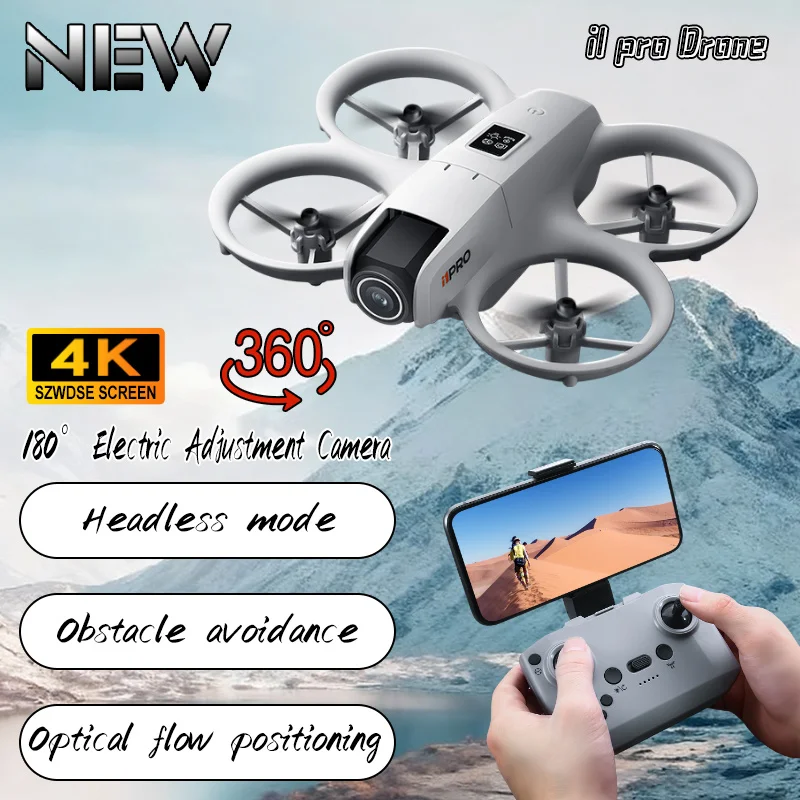 

i1PRO Мини-дрон с 180° ° Электрическая регулируемая 4K HD камера, Wi-Fi, светодиодный светильник, карманный поток, предотвращение препятствий, радиоуправляемый квадрокоптер, игрушка-дрон