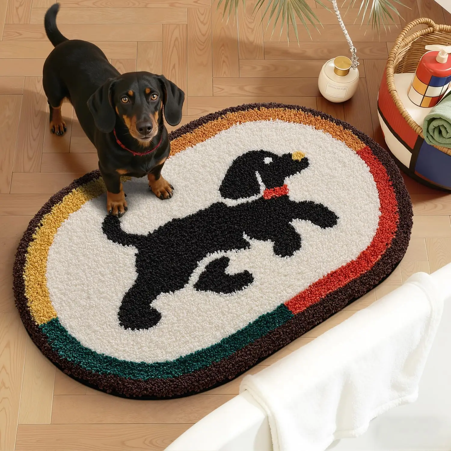 

Овальный ковер VIKAMA с милым домашним животным, противоскользящий напольный коврик для ванной комнаты, мягкая боковая подушка для спальни, украшение для детской комнаты