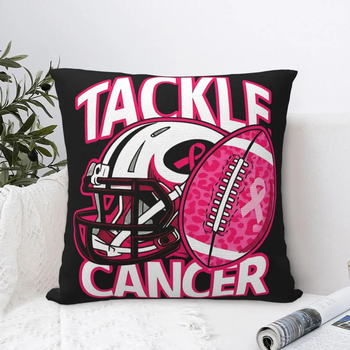 Tackle Breast Cancer Awareness American Football Womens Pillowcase Polyester Cushion Cover Decor Throw Pillow Case Cover Home