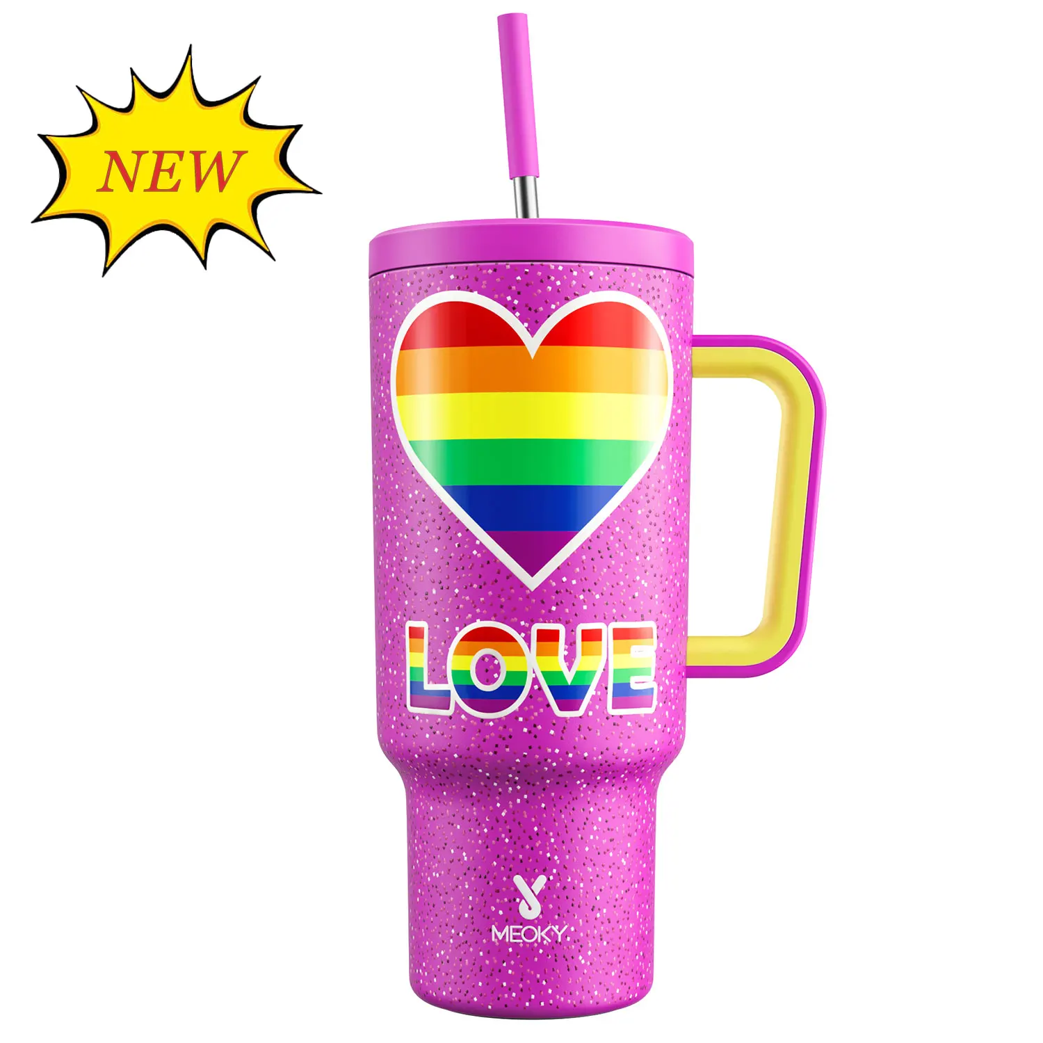 

Meoky 40oz Cup Large Capacity Tumbler with Lid Stainless Steel Double Wall Thermal Iced Travel Car Mug Pride Moon Water Bottle