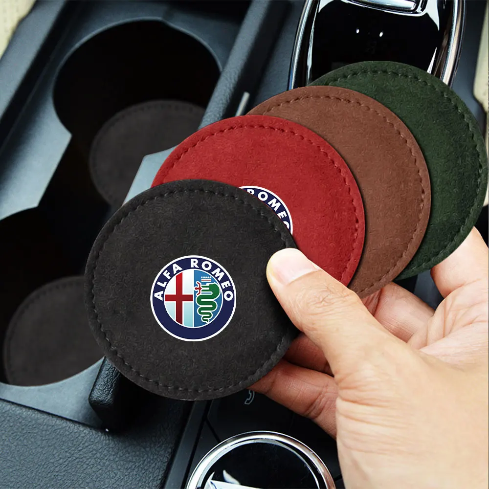 2Pcs/set Car Water Cup Pads suede Anti-Slip Mats Auto Accessories For Alfa Romeo Sportiva 159 Giulietta Mito 147 156 Stelvio