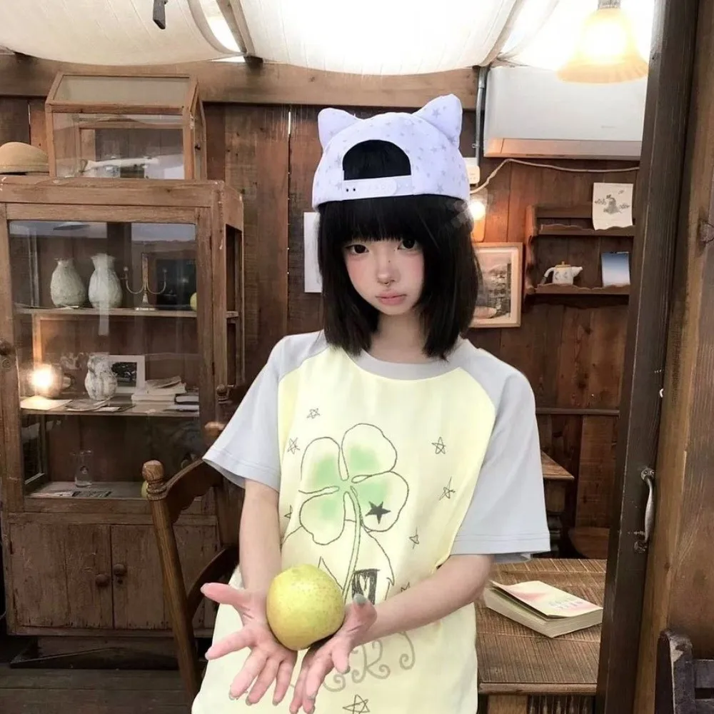 طوي Kawaii آذان القط قبعة بيسبول قابل للتعديل تنفس ستار نمط قبعة بيسبول Y2K جرلي لطيف بلغت ذروتها قبعة الطلاب