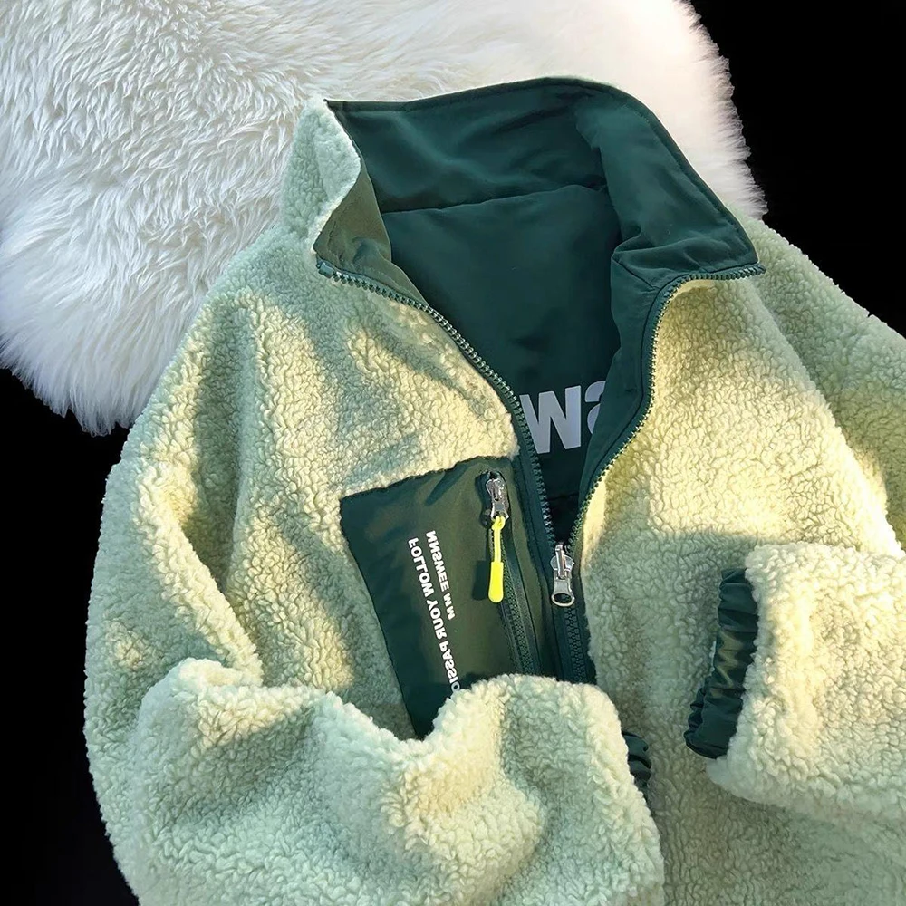 Double Sided Wear Fleece Jacket for Women Autumn Winter Thickened Warm Lamb Wool Velvet Coats BF Style Baseball Coats